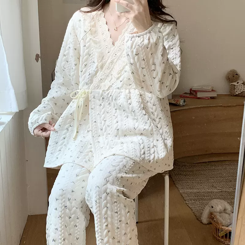 空气棉夹层月子服秋冬季孕妇睡衣产妇产后待产服哺乳喂奶和服套装