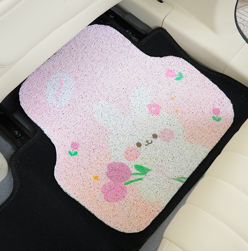 Tulip rabbit car mat cartoon silk ring anti-dirty easy to clean car front and rear row mat universal decorative floor mat