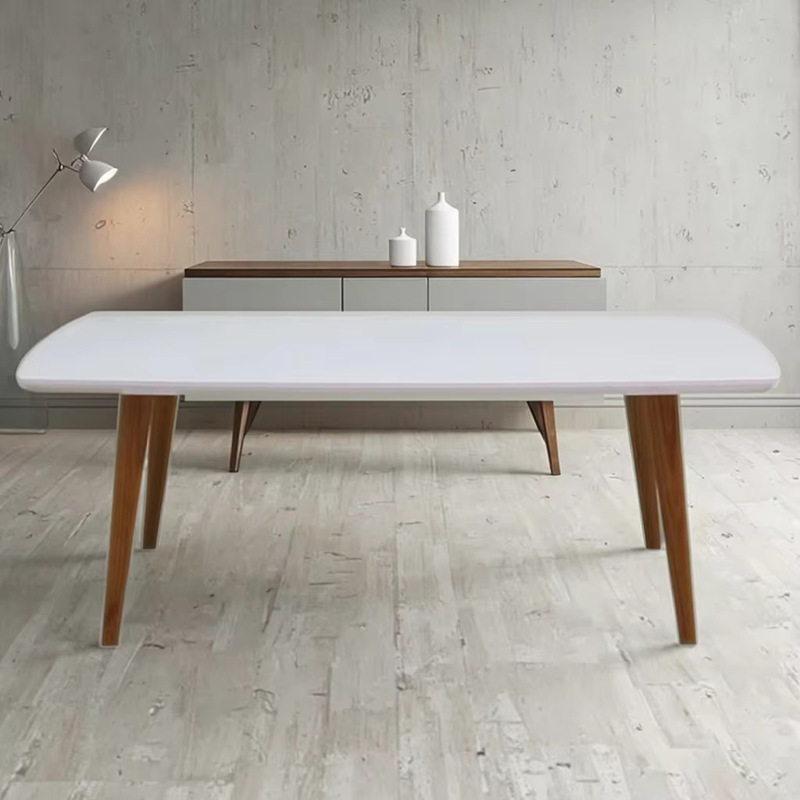 Modern Minimalist Dining Table Mdf White Pu High Gloss Lacquer for Home Office or Farmhouse Kitchen