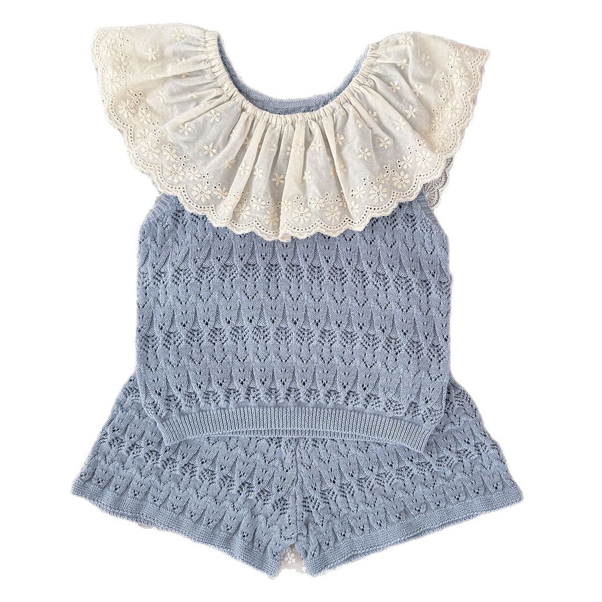 Knitted vest, set, shorts, with embroidery 5