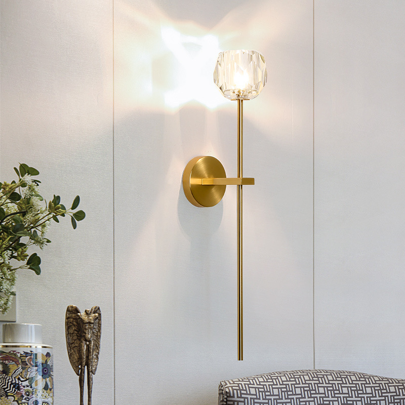 Pasillo cabeza de cama de cristal lámpara de bronce lujosa lámpara de pared del hotel dormitorio pasillo lámpara de pared largo fondo de agua