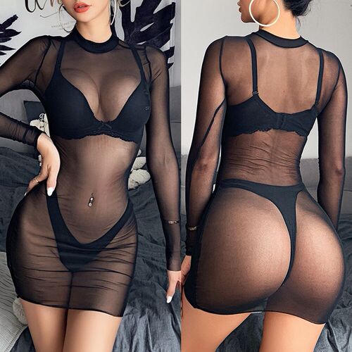 Pure Net Girl Bikini Sexy See-through Long Sleeve Beach Summer Party Swimwear Manufacturer Wholesale