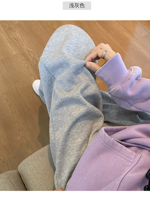运动裤女春秋2025新款高腰休闲宽松直筒美式阔腿白灰色卫裤子|undefined
