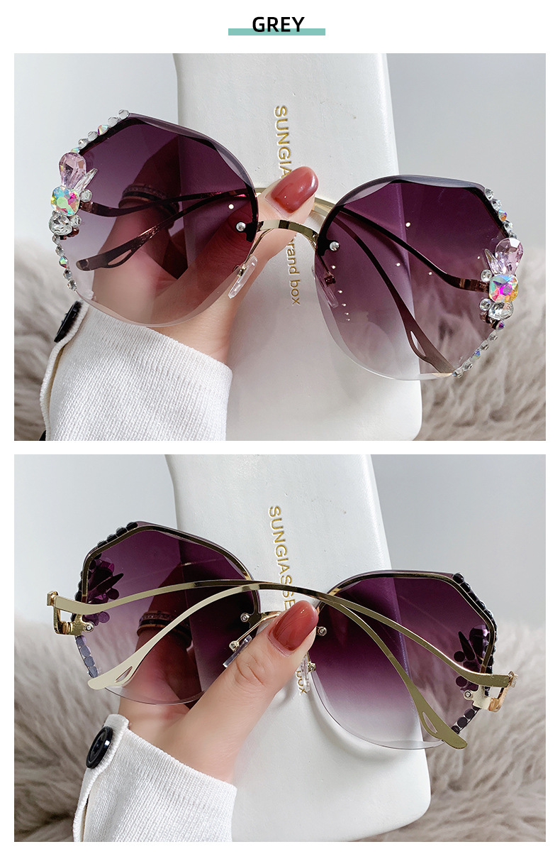 Elegant Geometric Ac Oval Frame Diamond Half Frame Women's Sunglasses display picture 7