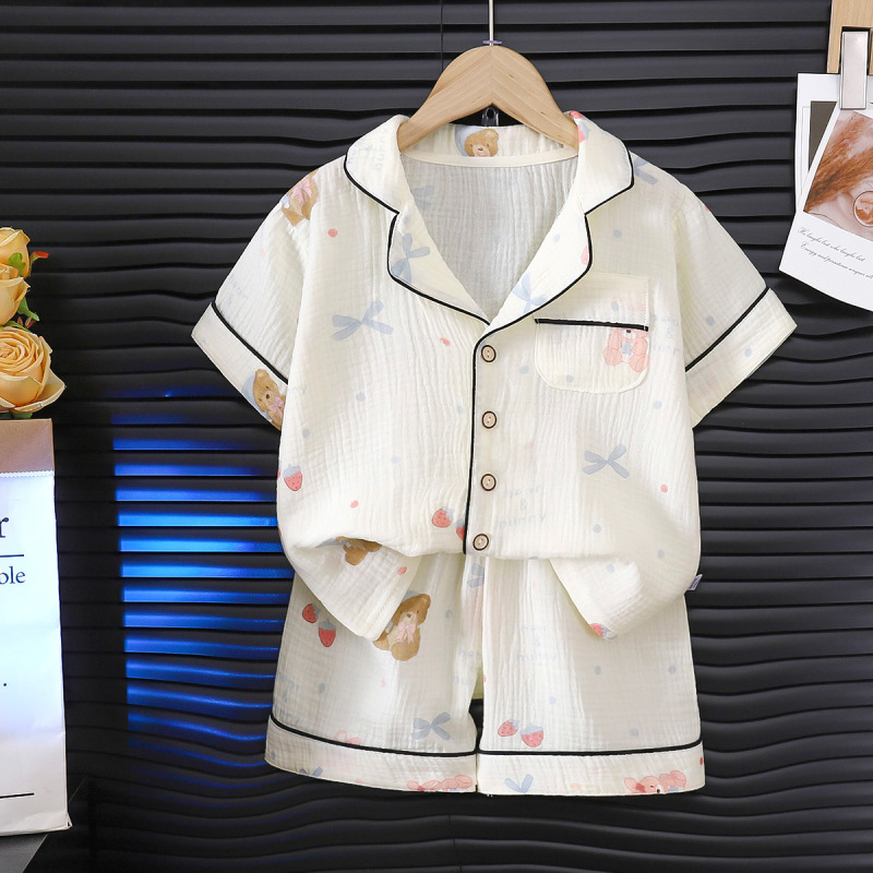 子供用パジャマ、クラスA純綿空調服、男の子と女の子の四季長袖ズボン、綿ガーゼスーツ、ベビーホーム服|undefined