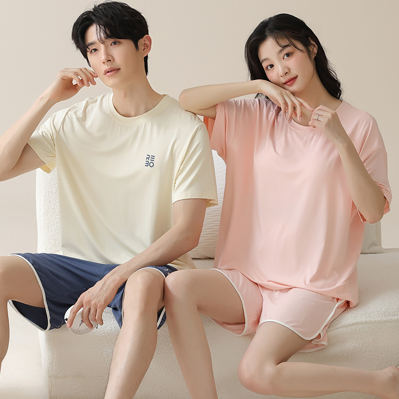 Verano nuevo par de mangas cortas pantalones cortos pijamas modales de verano hombre traje de mujer simple ropa de hogar suelta