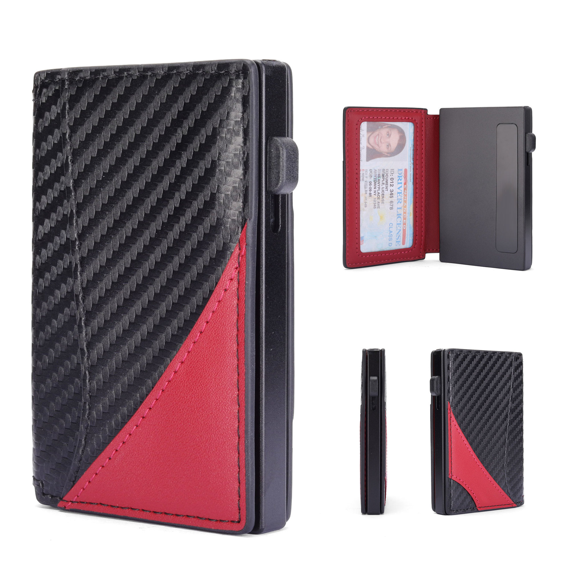 Amazon doble doble cubierta de cuero cartera de aleación de aluminio de aluminio antirrobo cepillo magnético bolsa de tarjetas de absorción multi-carjeta de almacenamiento cartera de hombre