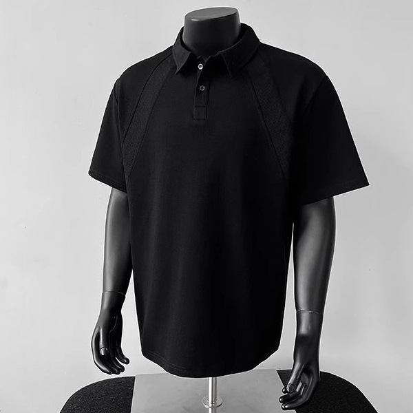 Camisa tipo polo de manga corta de hombro recto americano Camisa pesada de verano para hombre Camiseta de solapa Manga raglán cleanfit media manga