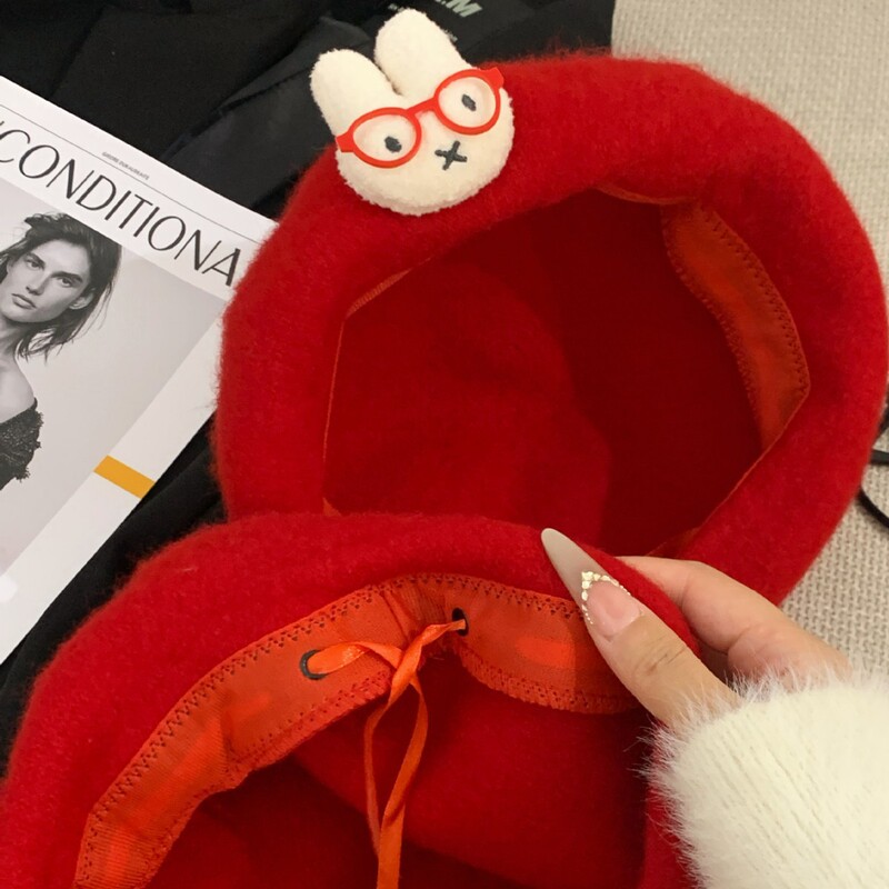 可爱卡通kitty猫红色贝雷帽女夏季薄款甜美显脸小八角帽画家帽子|undefined