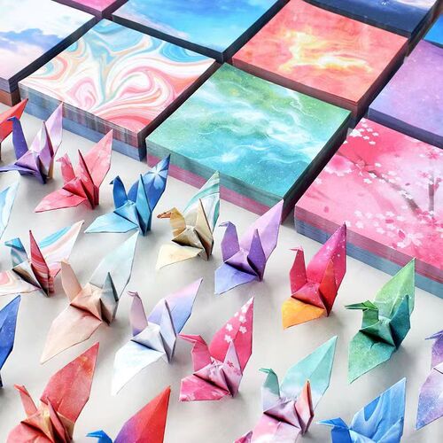 Children's handmade origami paper cranes starry sky twelve constellations origami square colored paper kindergarten paper-cutting materials