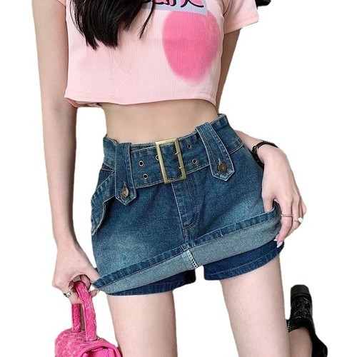 Retro high-waisted denim short skirt for women summer new a-line hot girl hip-covering miniskirt skirt