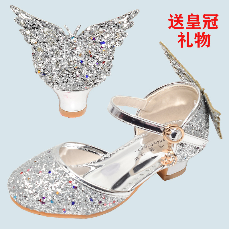 Zapatos de cuero de tacones para niñas vestidos de cristal desfile de piano rendimiento de princesa zapatos infantiles primavera y otoño