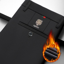 秋冬加绒休闲裤男直筒商务弹力男裤虎头刺绣韩版中青年四面弹长裤