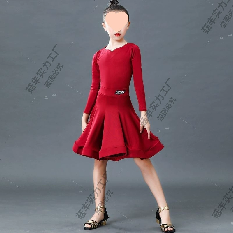 Детский новый латинский танцевальный костюм для девочек, профессиональные соревновательные стандарты, для детских экзаменов по разряду, большой лиф и расклешённая юбка, весна/осень