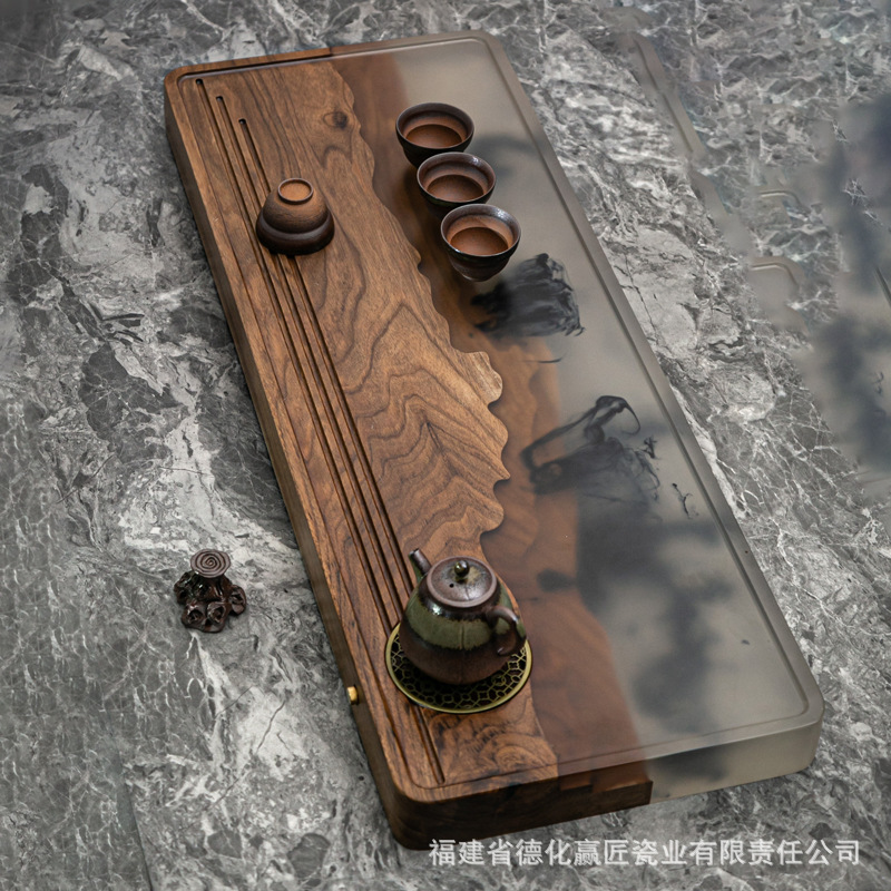 bandeja de té de resina de nuez, mesa de burbuja seca de madera sólida de alta gama, sala de estar doméstica, nueva bandeja de té china grande