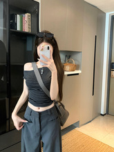2025夏季新款韩系条纹纯欲风气质修身显瘦露肩时尚T恤上衣女chic