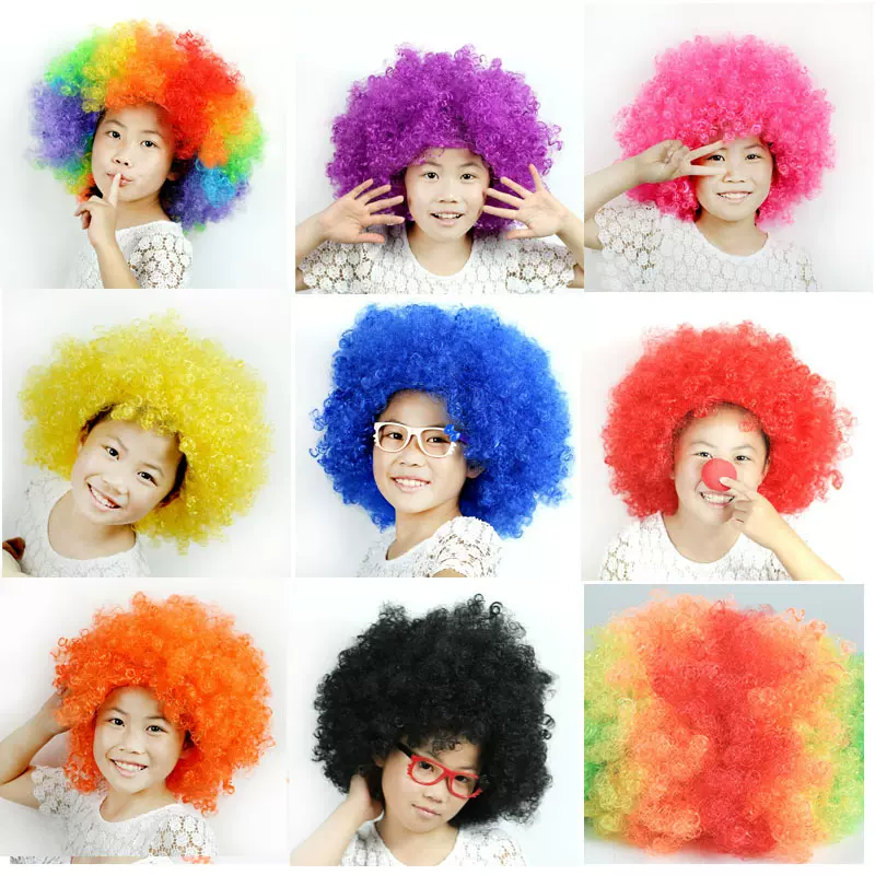 升级彩色大爆炸头假发球迷头套蓬松短卷毛搞笑怪活动道具可抽真空