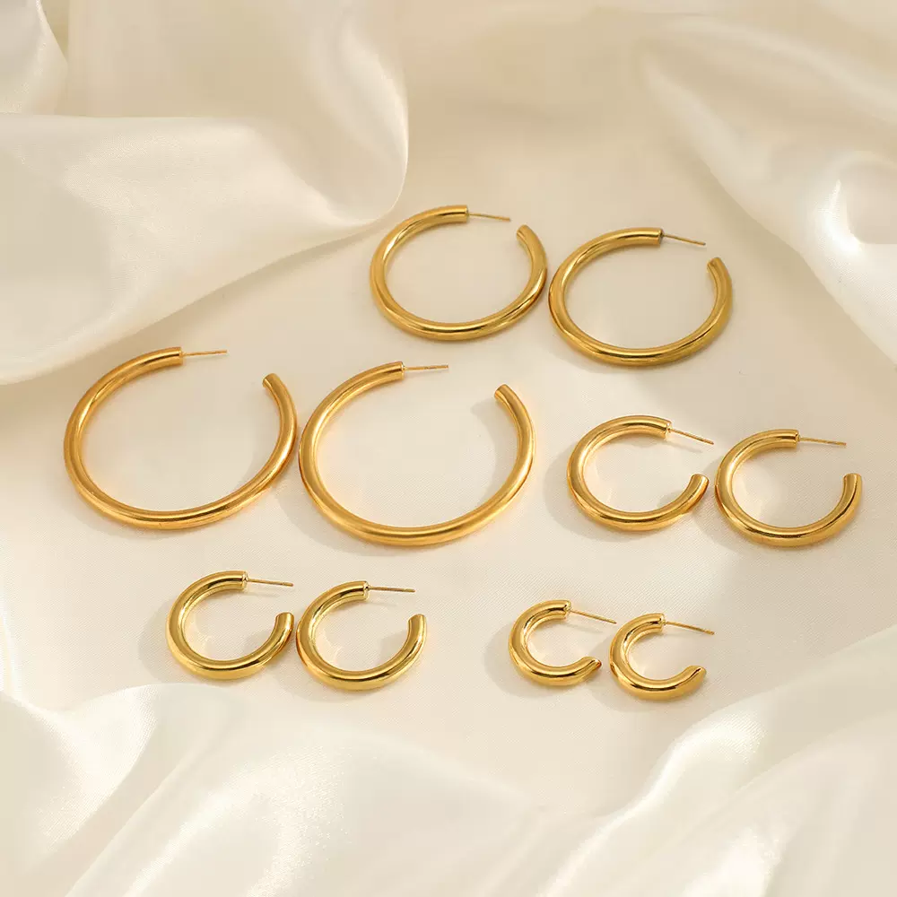 欧美时尚20/25/30/40/50mm简约素圈耳环女 网红INS圈圈不锈钢耳环