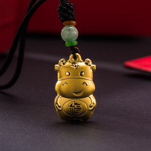 Pure Gold 999 Lucky Cow Baby Pendant with Rope Gold-Plated Necklace Zodiac Cow Transfer Jewelry Wedding Gift Wholesale