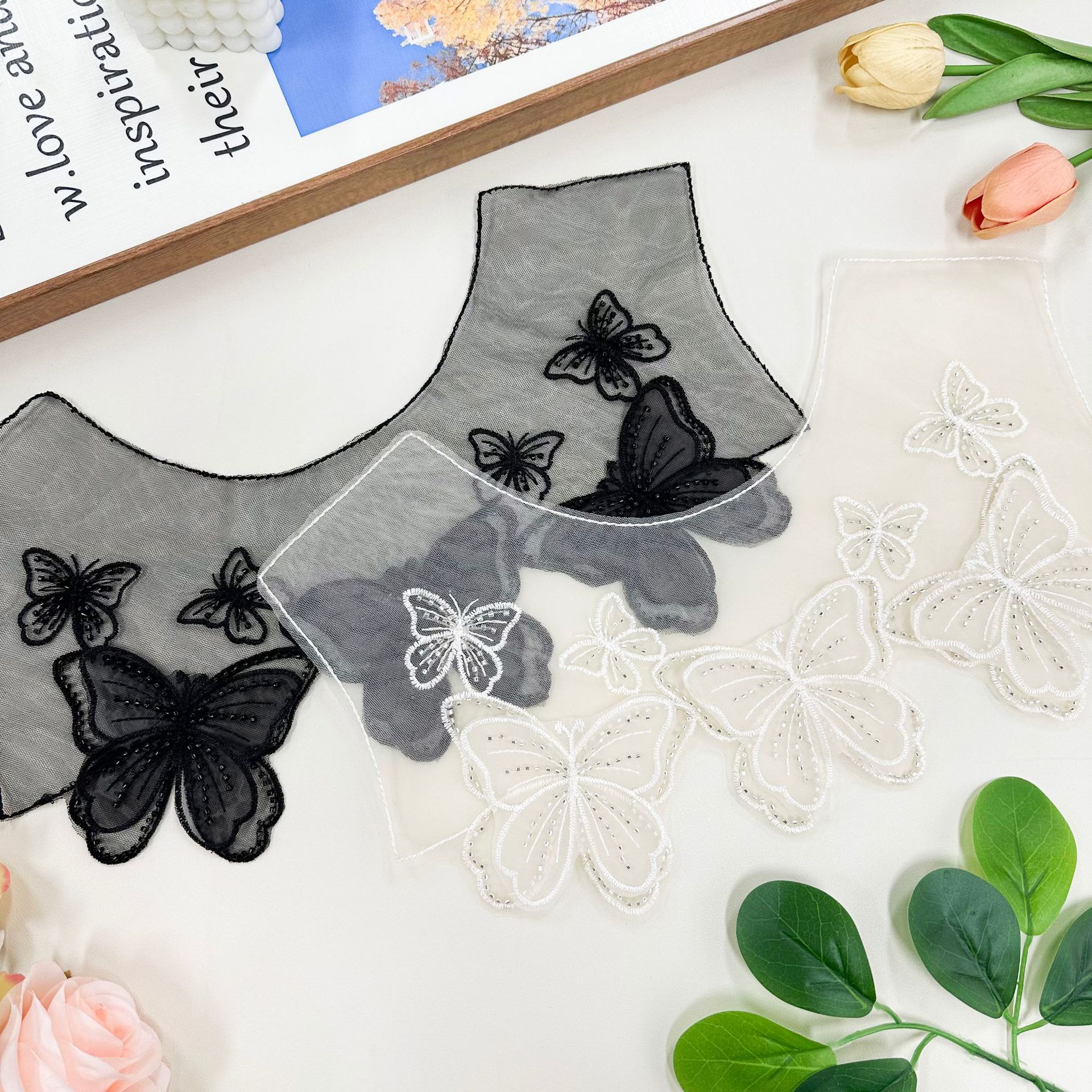 Mesh encaje mariposa bordado pegatinas de cuello vestido vestido vestido de baile decoración accesorios DIY precio al por mayor