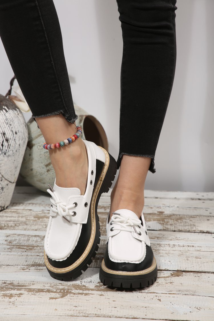 Damesloafers in grote maten met vetersluiting, kleurblokken, casual, lente, nieuwe stijl, enkelschoenen_voghion.com