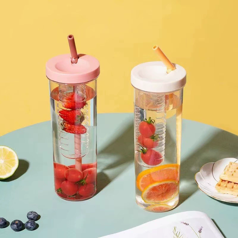 Filter Bottle 700 ml, shatterproof plastic with infuser straw, wet & dry separation