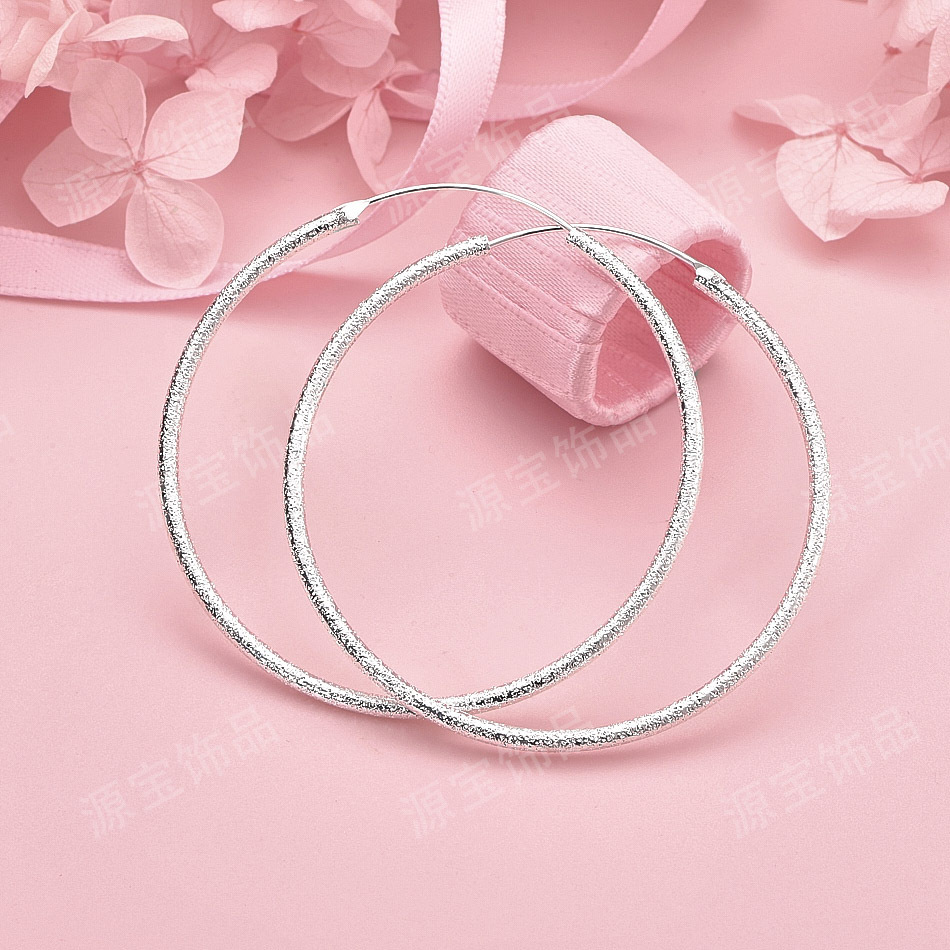 Xiyin Temu5/ 6cm Earrings Korean Silver Ear Jewelry Exquisite Frosted Round Hoops European and American Exaggerated Style Live Broadcast