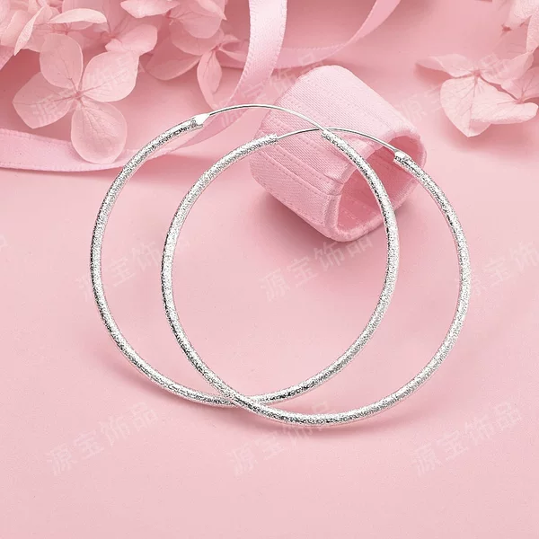 Xiyin Temu5/ 6cm Earrings Korean Silver Ear Jewelry Exquisite Frosted Round Hoops European and American Exaggerated Style Live Broadcast