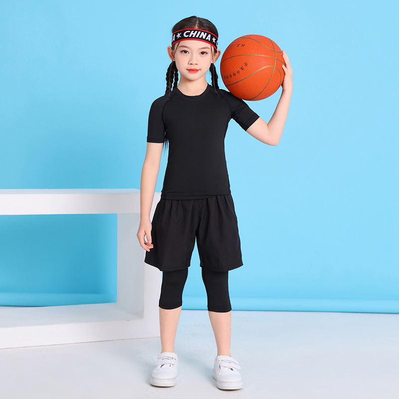A04 black black thread + kz03 black shorts - three-piece set