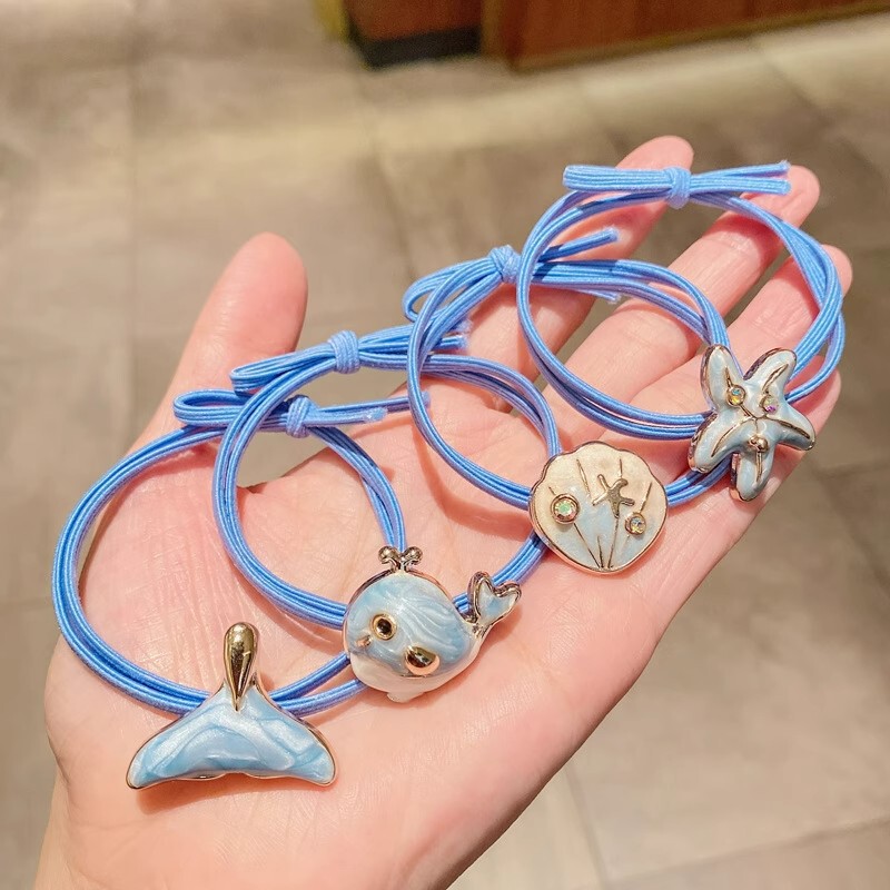 Korean Style Headband Ocean Cute Female Rubber Band Hair Rope Dopamine Headband Bracelet Dual-Purpose Alloy Whale Starfish