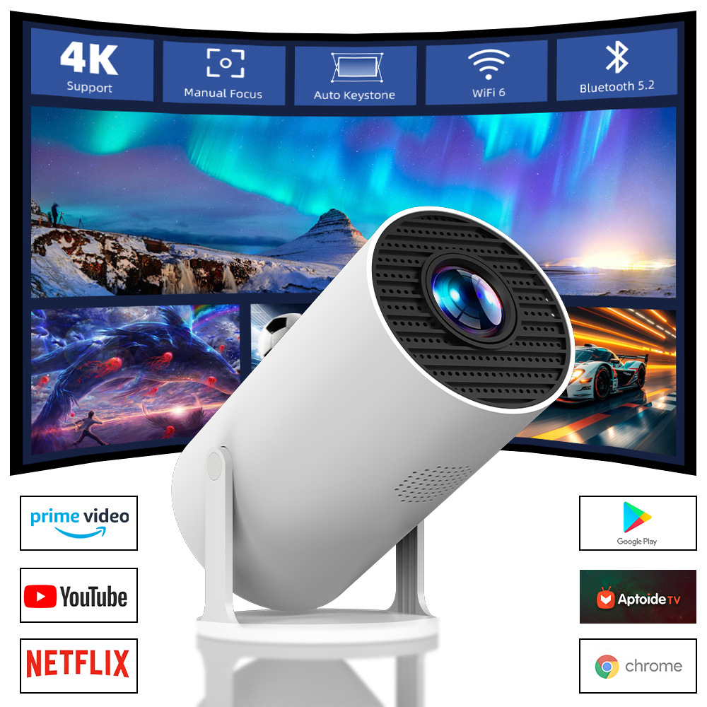Customized Popular Foreign Trade Barrel Projector Hy300 Home Ultra-High-Definition 4K Portable Projector