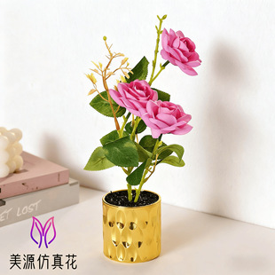 Three-head velvet small rose bonsai bonsai fake flower artificial flower decoration living room study fake green plant decorations