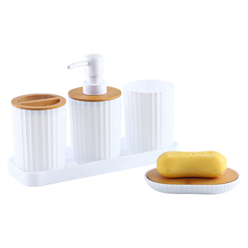 Baño de bambú enjuague de cinco piezas enjuague de baño taza de almacenamiento de artículos de baño bandeja de hotel enjuague de cinco piezas al por mayor