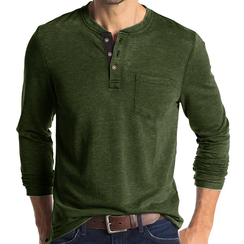 Amazon hombres europeos y americanos de manga larga de cuello redondo Camiseta de los hombres camisa de fondo Comercio exterior de los hombres camiseta Henry cuello superior