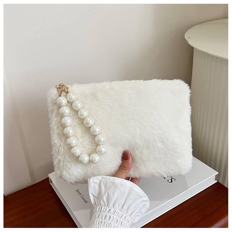 135g Weight Synthetic Leather Lining Material Pearls, Sewing Thread Fashion Element Zipper Closure Type Top Handle Strap Type Handbag Bags Type Casual, Shopping Occasion Plush Material Solid Color Pattern Winter Season Women's Gender Elegant Style Square Shape Women's Plush Solid Color Elegant Pearls Sewing Thread Square Zipper Handbag 12