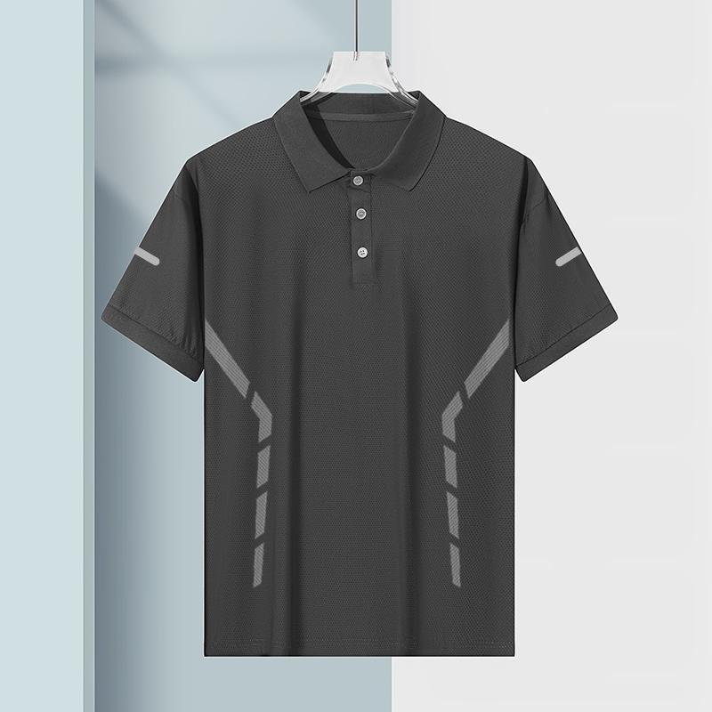 Polo de seda de hielo de verano para hombre, solapa, manga corta, cuello de polo de color sólido de negocios, manga corta, cómoda, versátil, transpirable