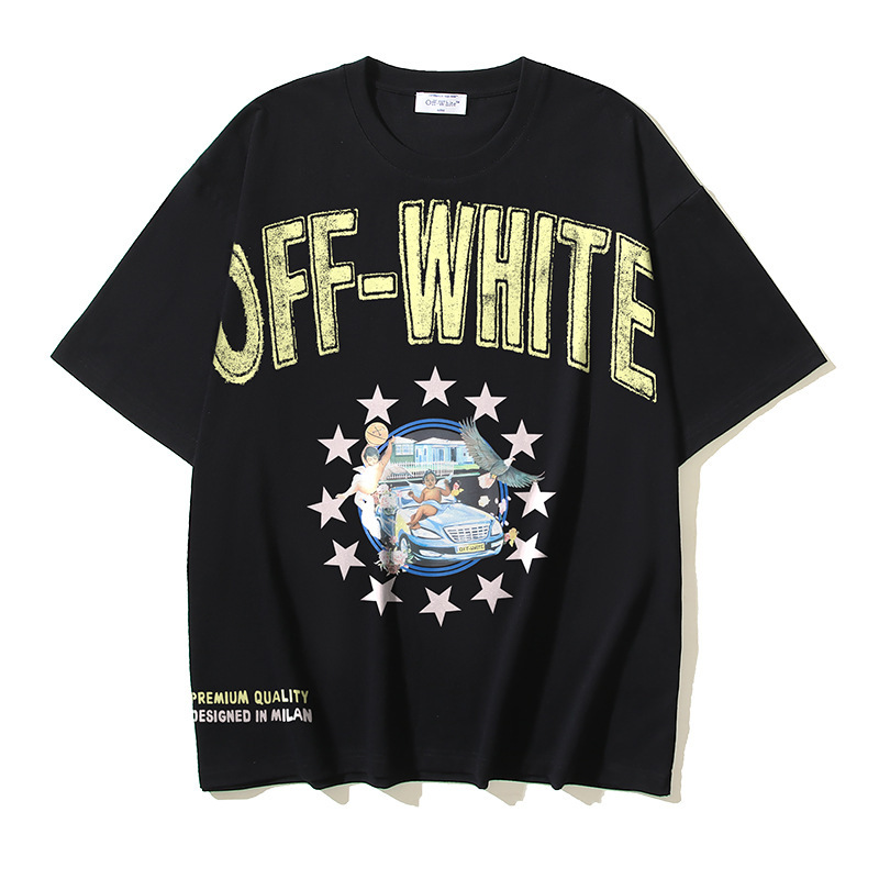 跨境26ss新款高街OFF-WHITE涂鸦箭头短袖潮牌休闲宽松T恤情侣同款|undefined