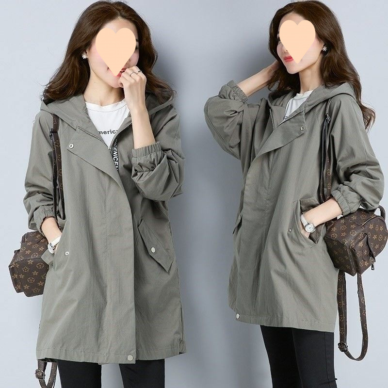 トレンチコートの女性の中の長さの韓国の秋の服の2025新型のゆったりしている太っている大きいサイズの婦人服のコートのジャケットの200斤の潮|undefined