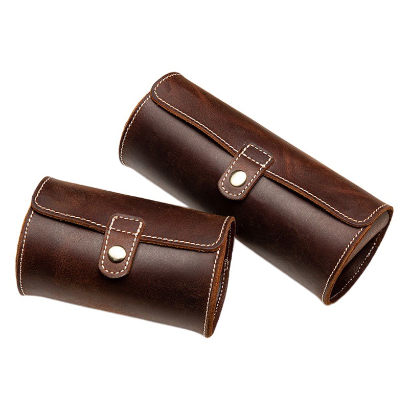 Caja de reloj de cuero de tres piezas hebilla redonda reloj bolsa portátil al aire libre pareja reloj caja de almacenamiento en stock al por mayor