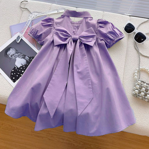 Girls Korean Summer Dress  Summer New Medium and Large Children's Style Puff Sleeve Fashionable Princess Dress Trend