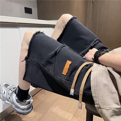 Vintage Frayed Hole American Street Style Men's Summer Thin Trousers Trendy Brand Cool Bad Boy Five-Finger Pants