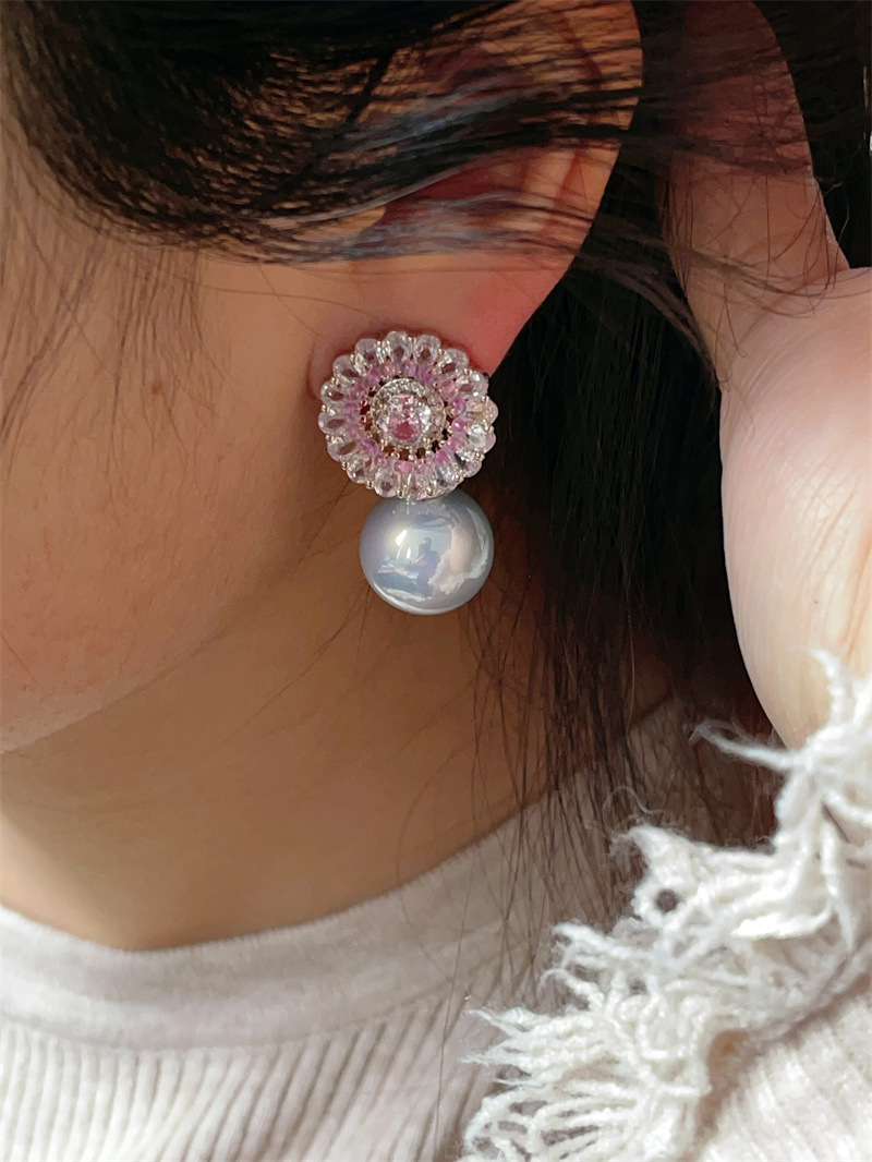 1 Pair Simple Style Shiny Flower Plating Inlay Imitation Pearl Artificial Pearls Zircon Drop Earrings display picture 3