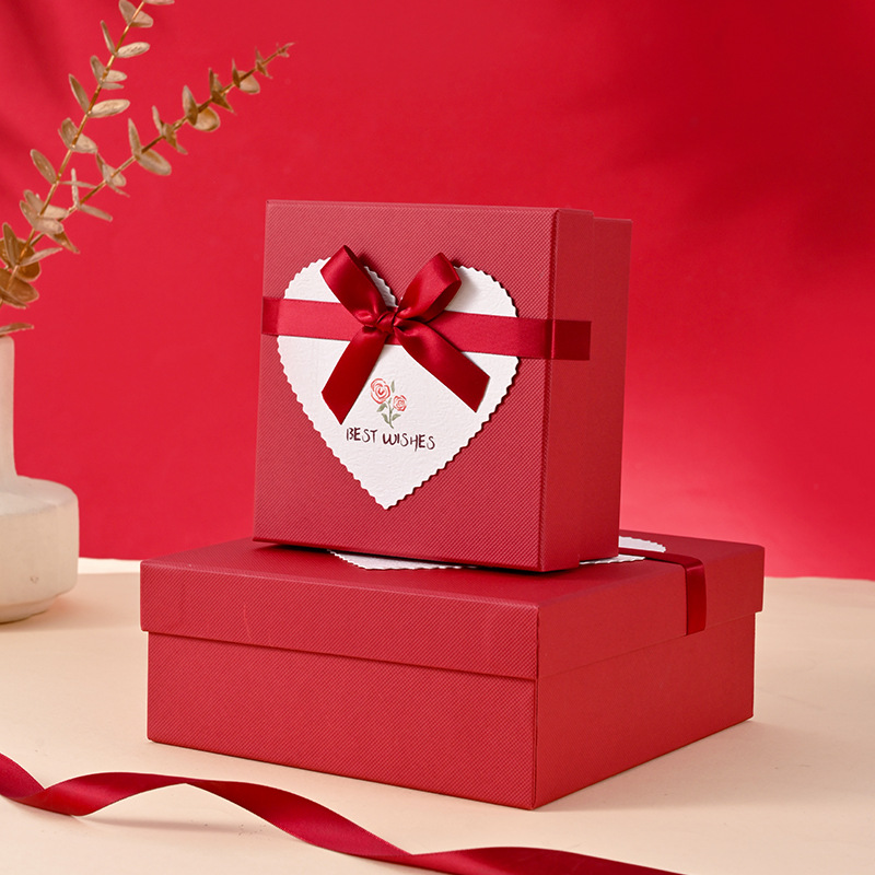 Exquisita caja de regalo roja para el cumpleaños de tu novia, caja de embalaje para cosméticos, caja de regalo de alta gama con tapa y base del fabricante