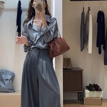 法式撞色条纹领翻领衬衫女春秋季外搭感小衫别致上衣