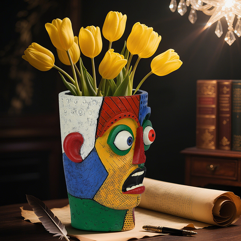 Overseas New Product Colorful Abstract Surprised Expression Human Face Resin Flower Pot Creative Expression Home Garden Planting Ornaments
