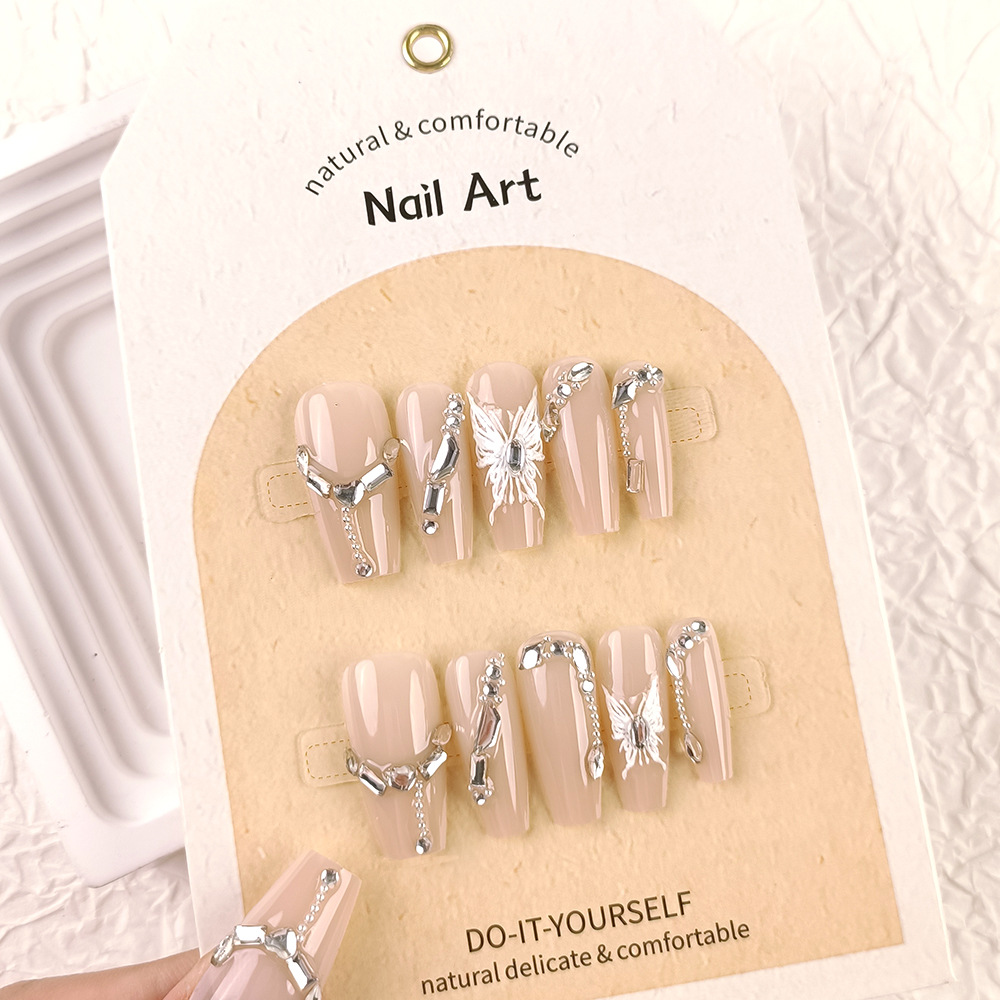 Ventas calientes suaves de una larga uña trapezoidal suave mariposa parche de uñas 10 piezas de papel de tarjeta de diamante para usar uñas