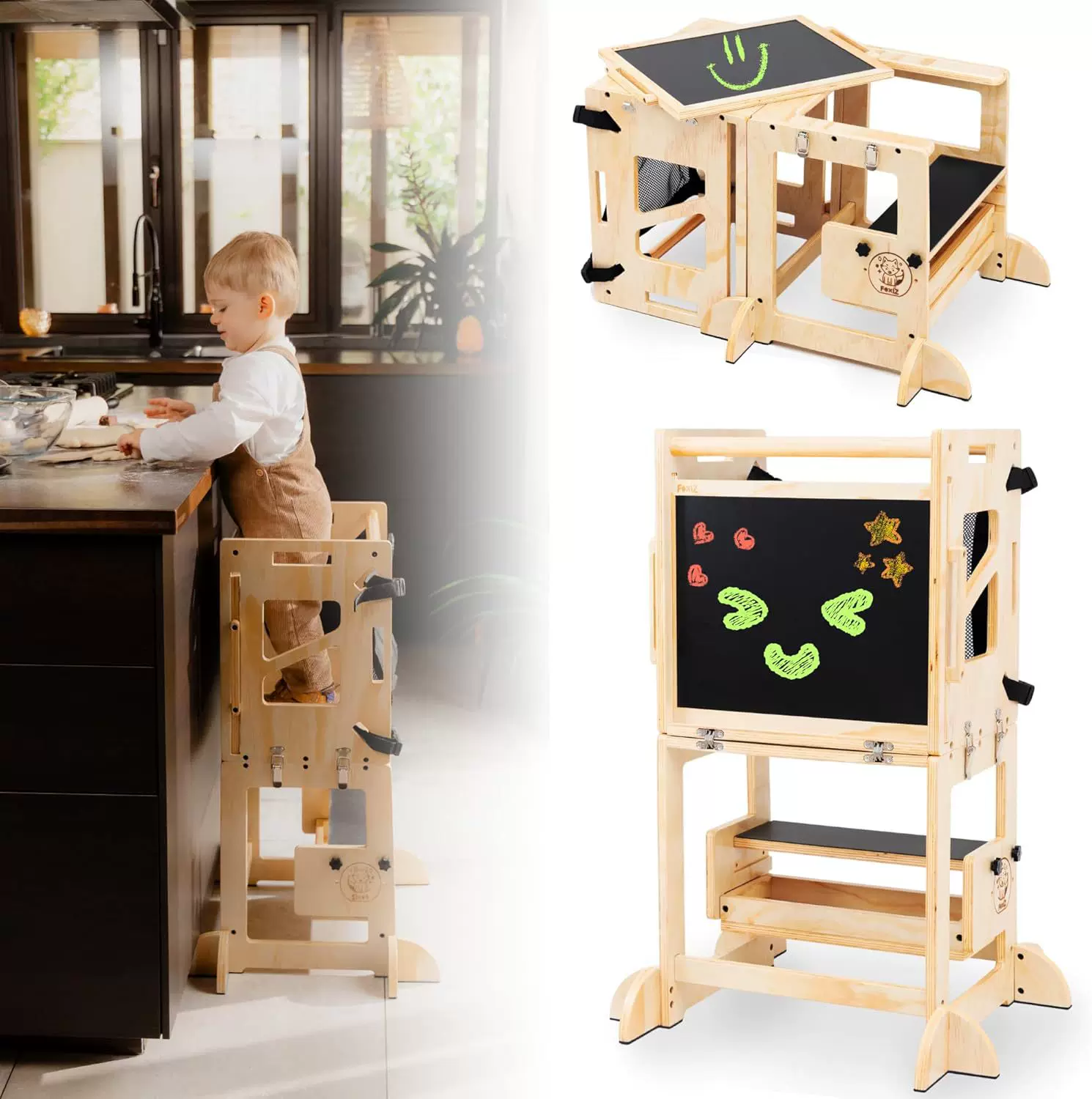 儿童木制学习塔蒙氏宝宝洗手台阶洗漱梯可折叠踏垫脚凳多用儿童桌