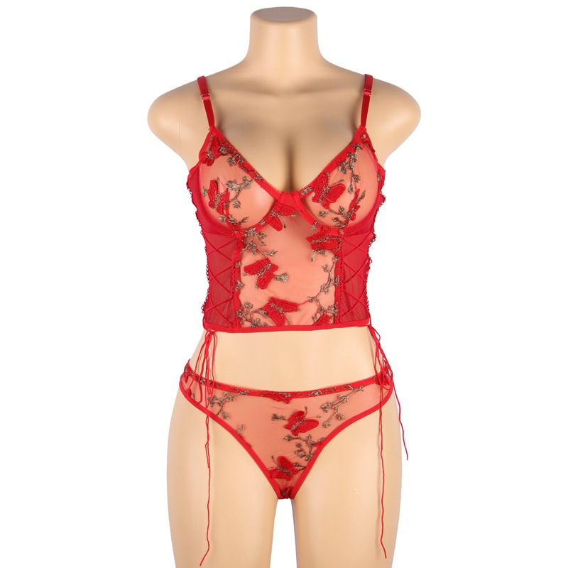 Fashion Sexy Large Size Underwear Lace See-through Embroidery Sexy Lingerie Set display picture 3