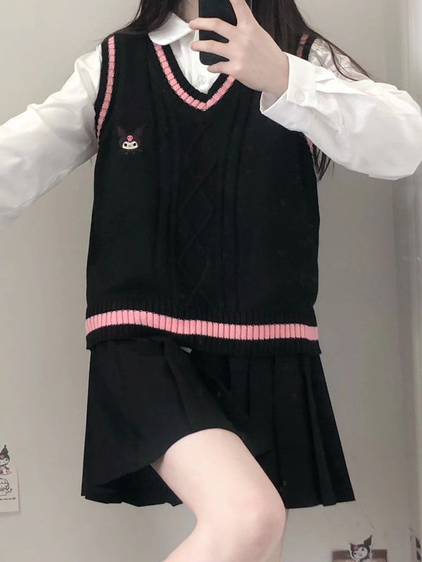 Pudín de Perro bordado de Primavera y Otoño Nueva JK Chaleco de punto de las mujeres chaleco overwear flojo estilo de la Universidad dulce suave glutinoso image 9