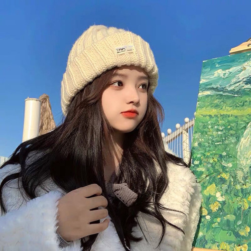 Hats for women, autumn and winter knitted hats, Korean version, versatile, large head circumference, woolen hats, men's warm pile hats, cold hats, small faces